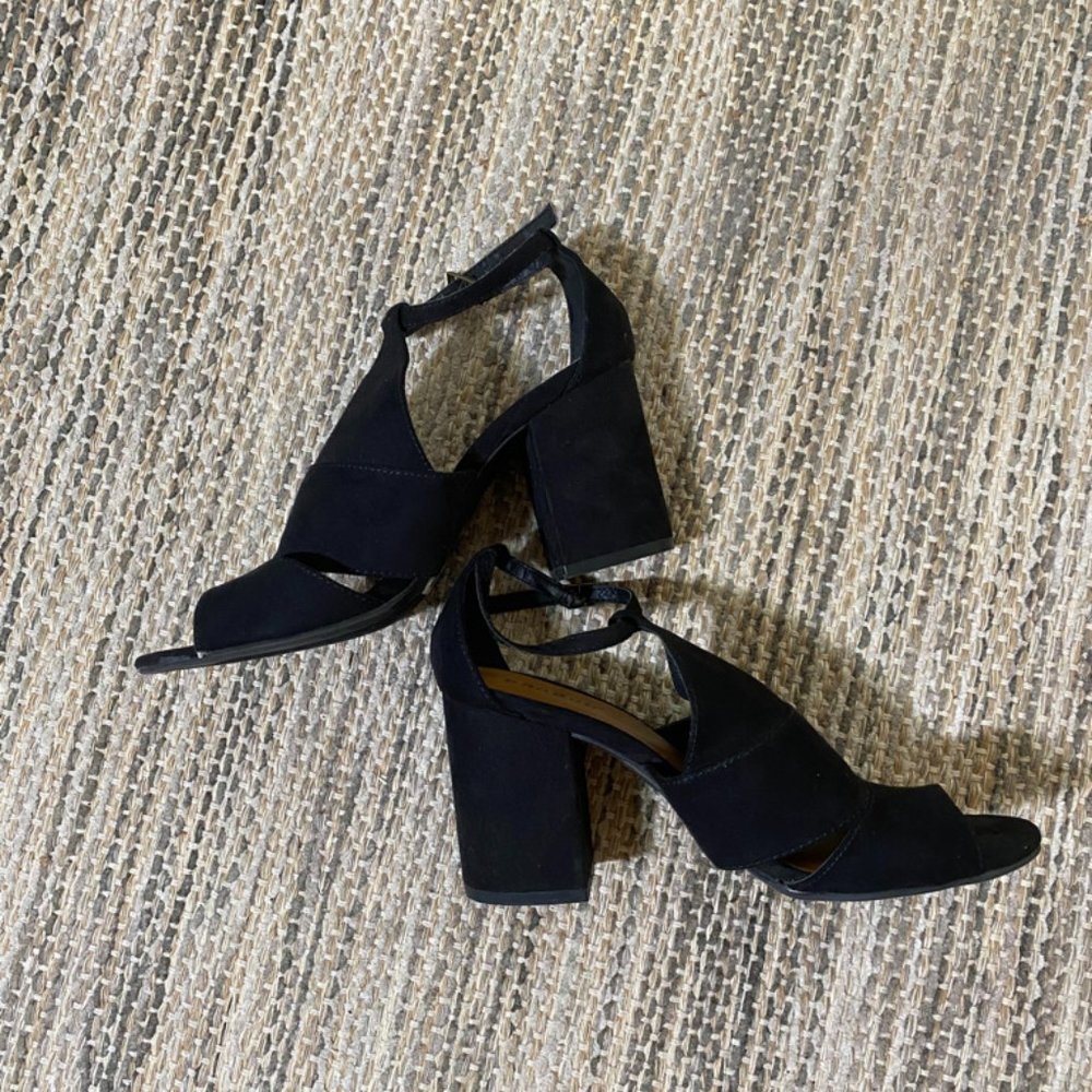 Black Bamboo Block Heels Size 7